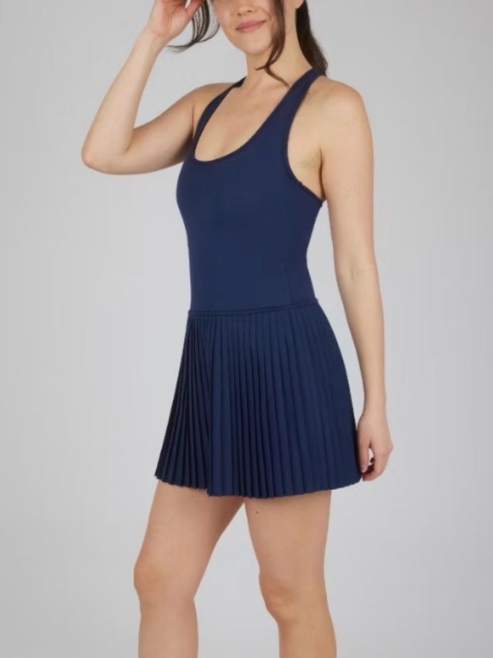 Yogalicious Lux Pleated Motion Racerback Dress Naval Academy blue sz S NEW